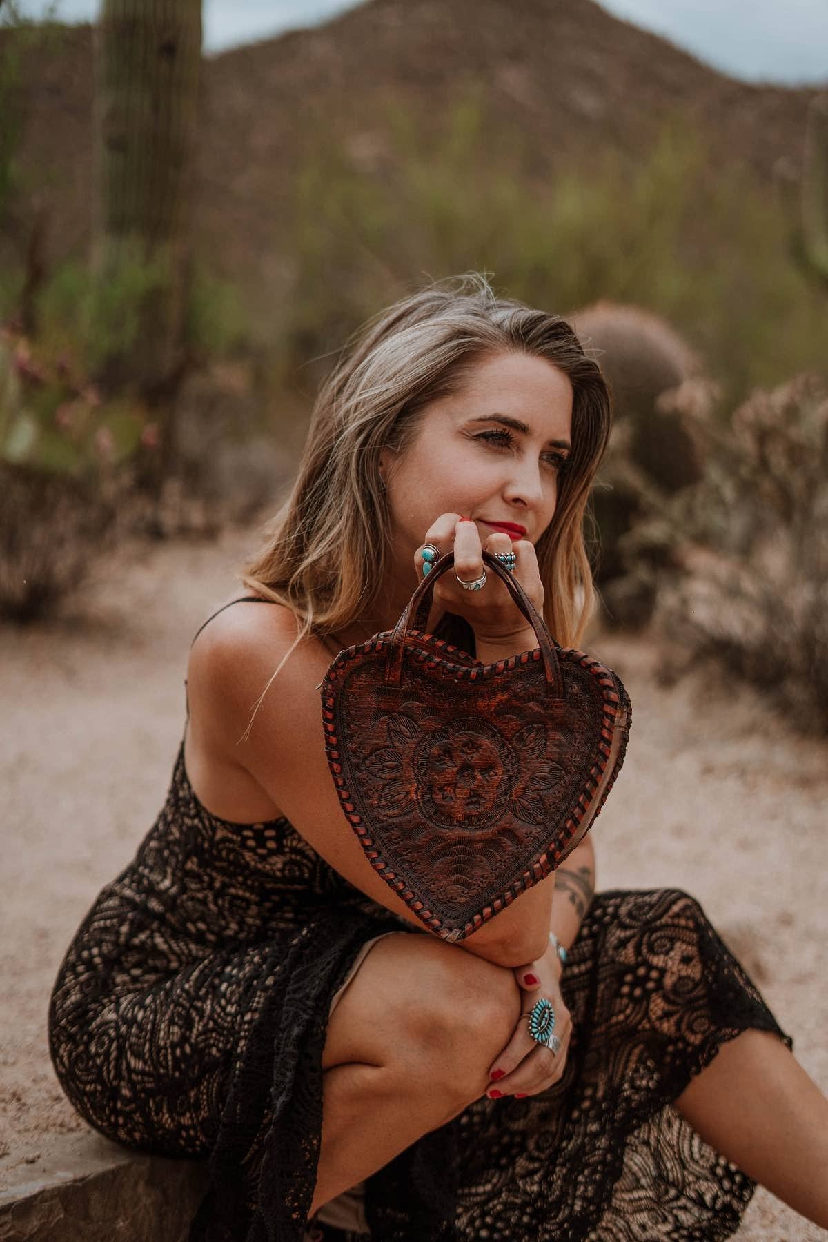 Heart Leather Purse - Box Turtle