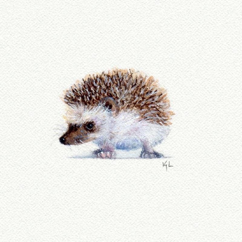 Hedgehog Miniature Watercolor Print - Box Turtle