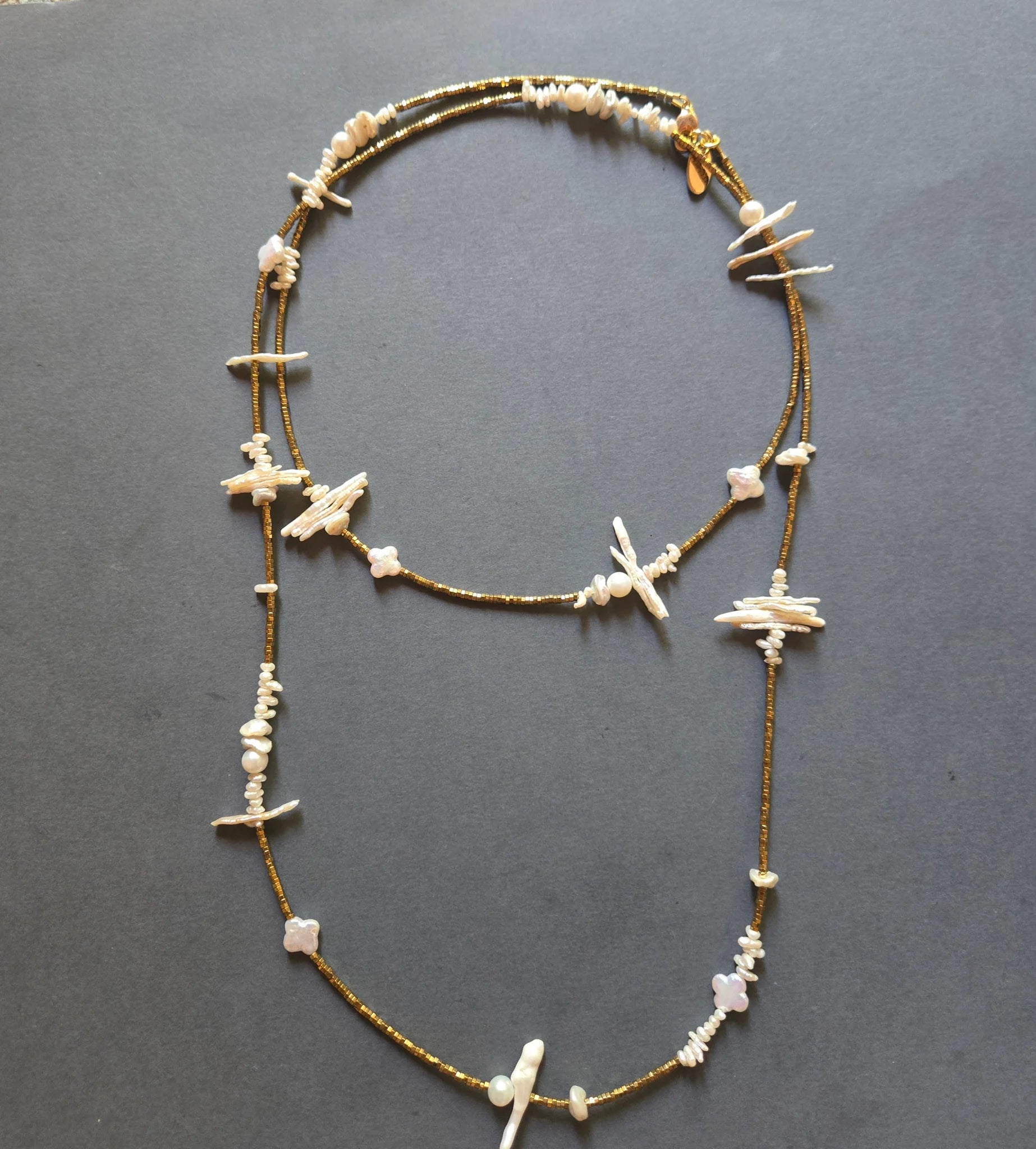 Hematite and Pearls Long Necklace - Box Turtle