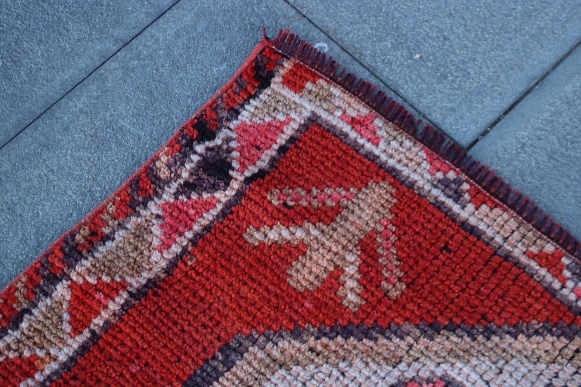 Herki Vintage Turkish Wool Runner Rug with Fringe - Box Turtle