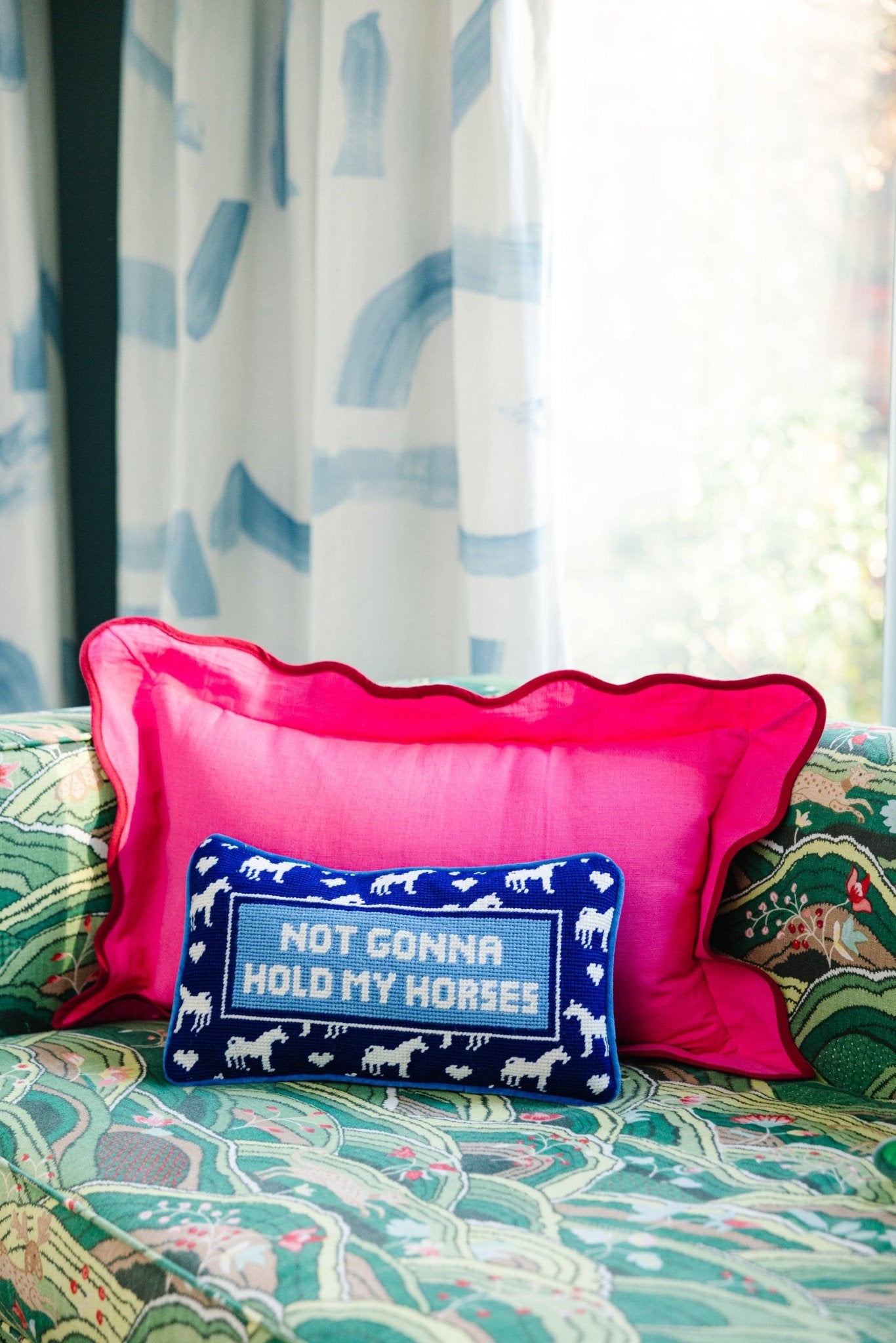 Hold My Horses Needlepoint Pillow - Box Turtle