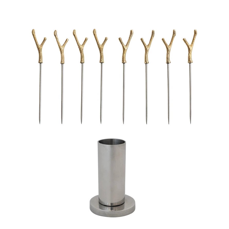 Holder with Antler Handle Appetizer Picks - Box Turtle