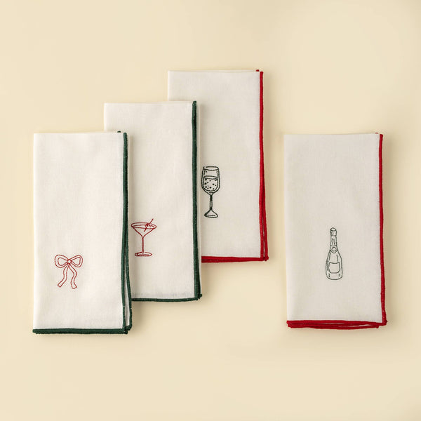 Holiday Toast Embroidered Napkins - Box Turtle