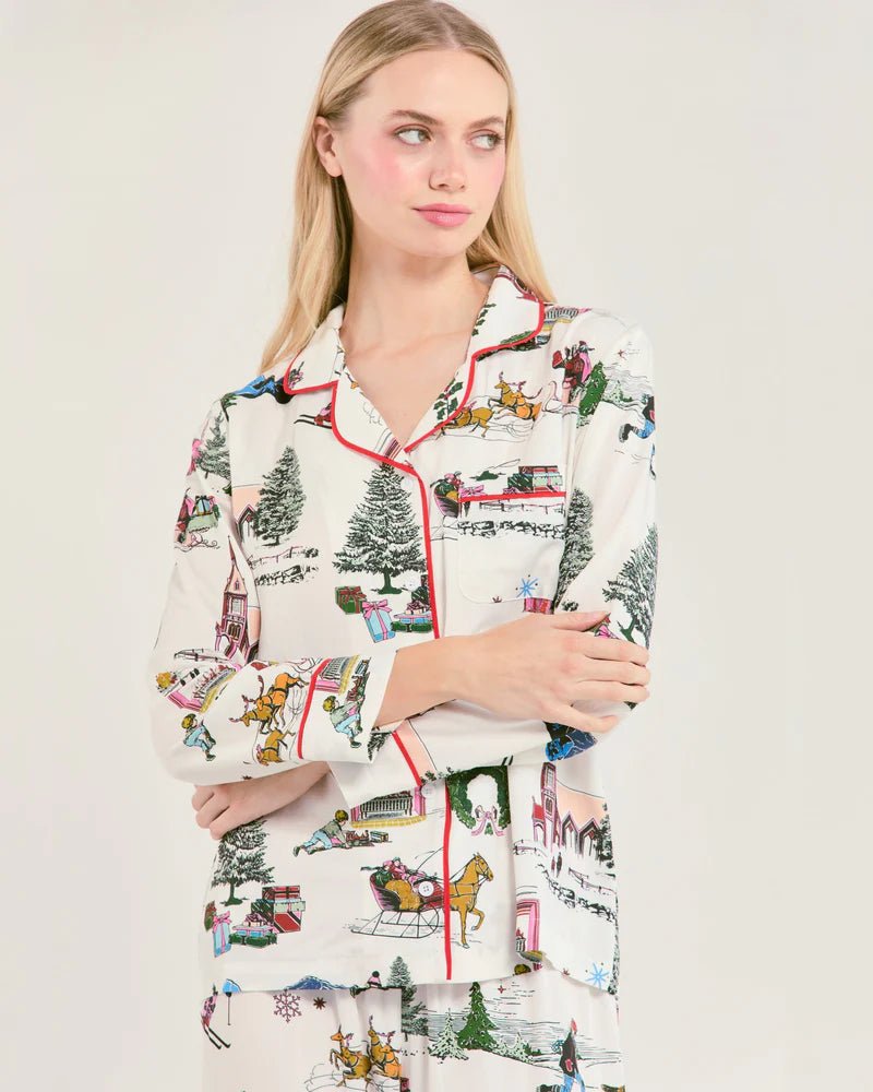 Holiday Toile Long Sleeve Pajama Pants Set - Box Turtle
