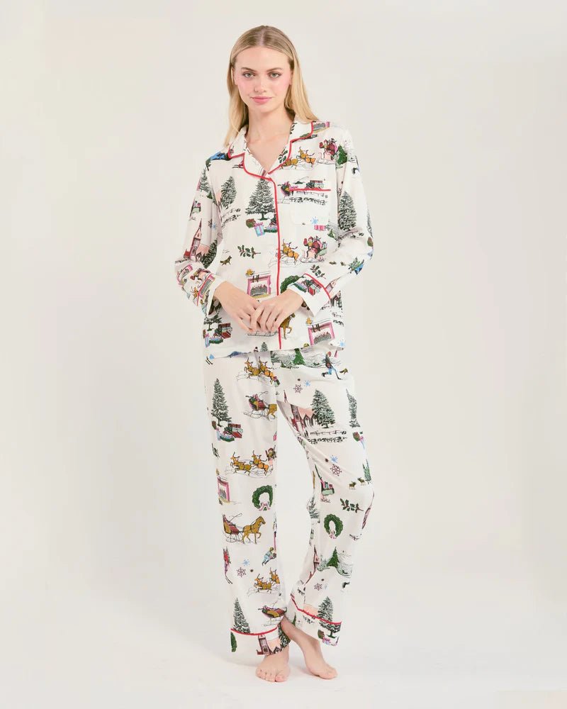 Holiday Toile Long Sleeve Pajama Pants Set - Box Turtle