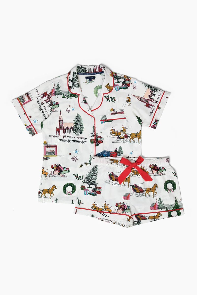 Holiday Toile Pajama Shorts Set - Box Turtle