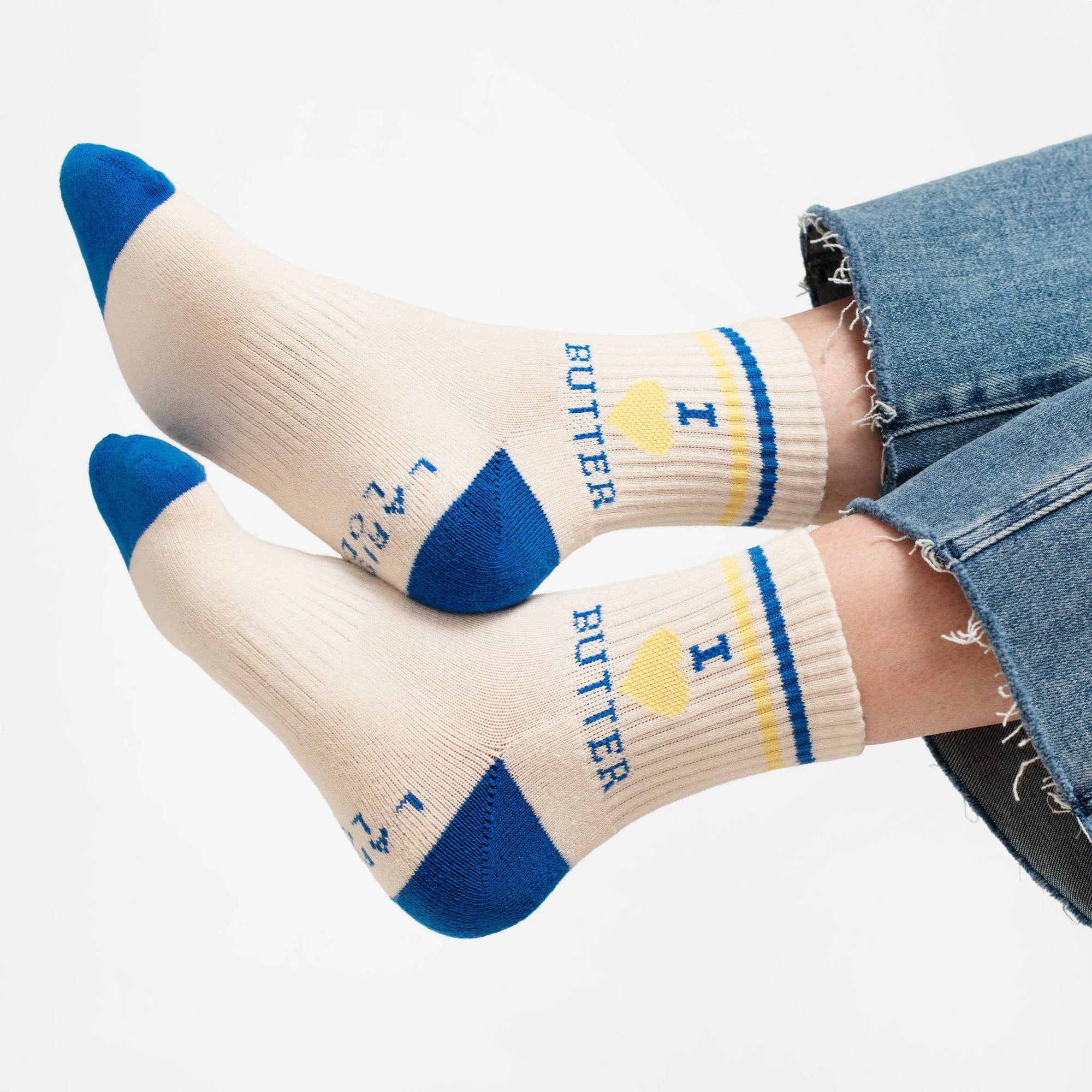 I Heart Butter Quarter Crew Socks - Box Turtle
