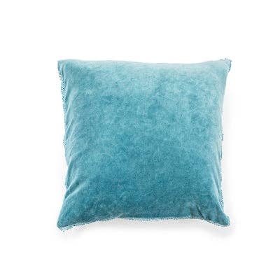 Indigo Velvet Pillow With Poms - Box Turtle