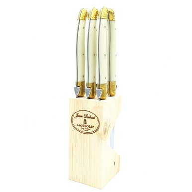 Ivory Jean Dubost Steak Knives in Wooden Block - Box Turtle