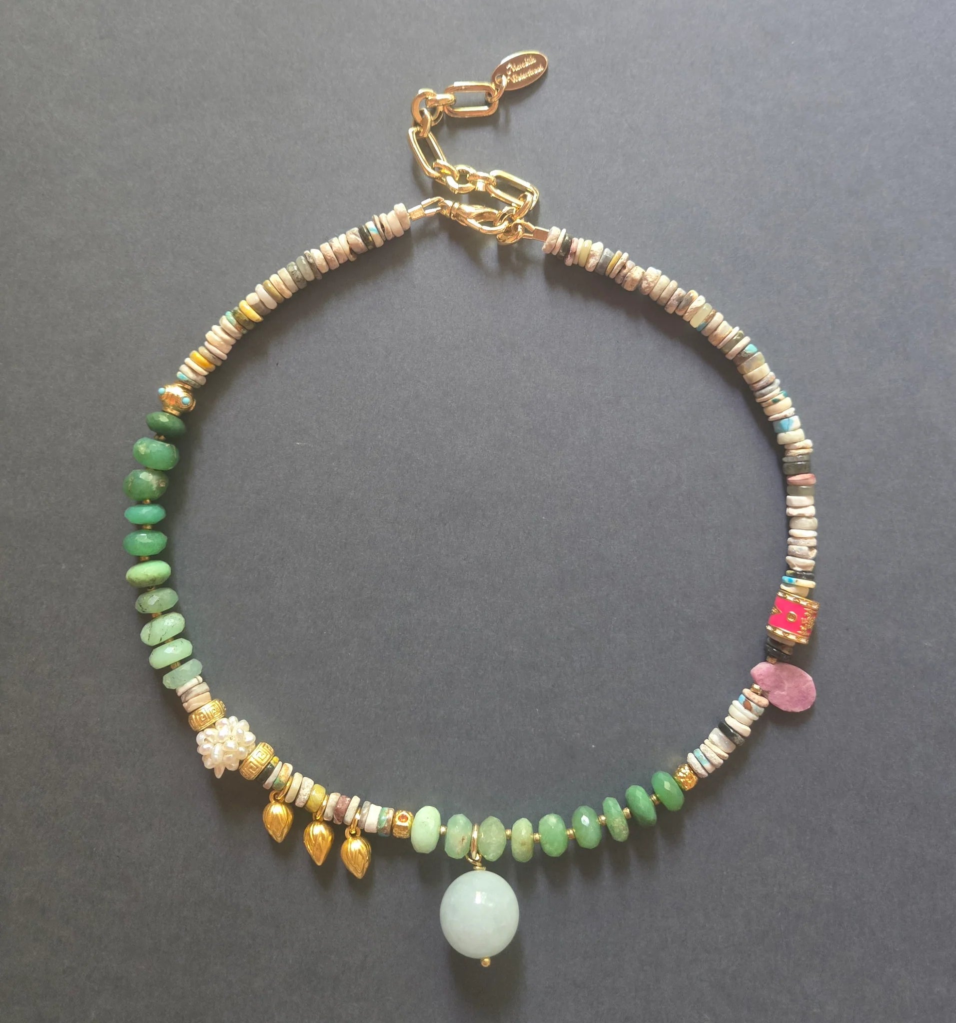 Jasper &amp; Chrysoprase Beaded Necklace - Box Turtle