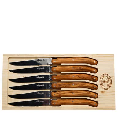 Jean Dubost Steak Knives With Olive Wood Handles - Box Turtle