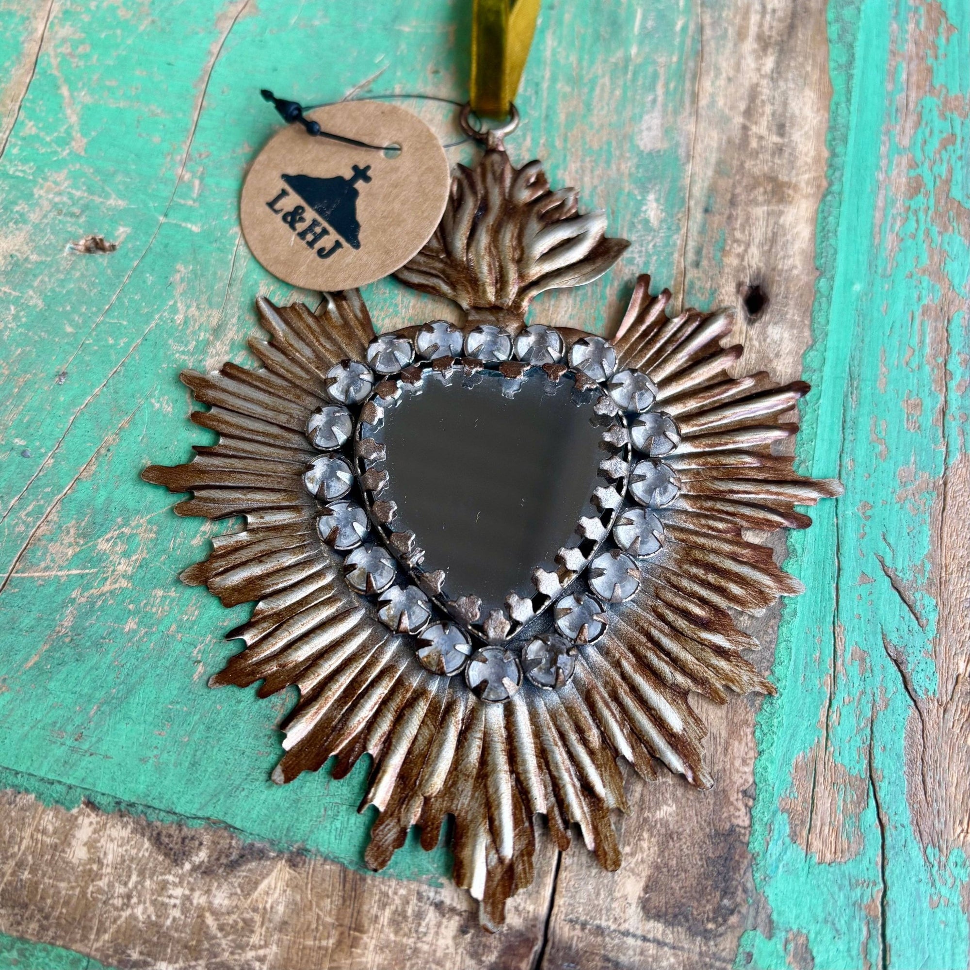 Jeweled Rays Sacred Heart Mirror - Box Turtle