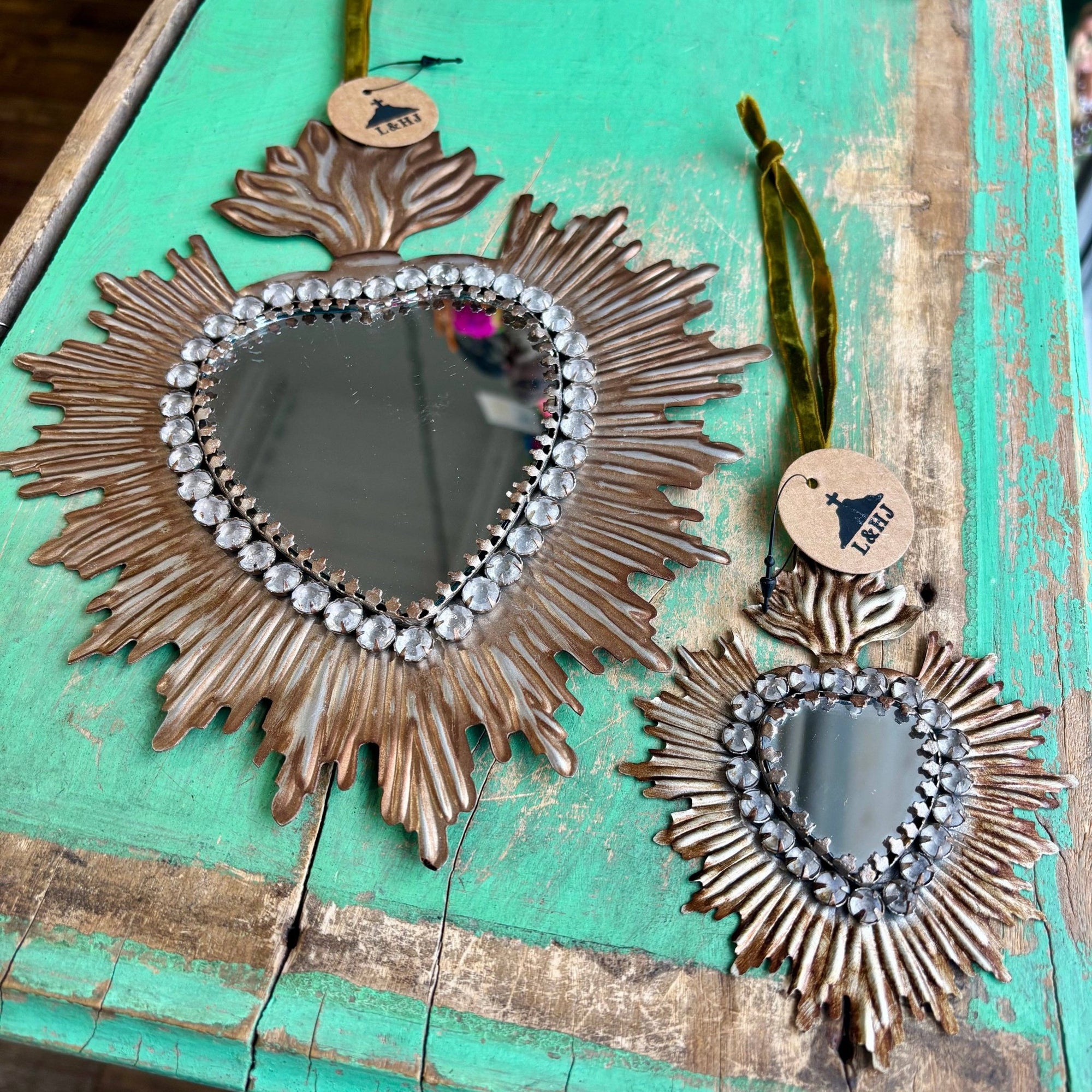 Jeweled Rays Sacred Heart Mirror - Box Turtle