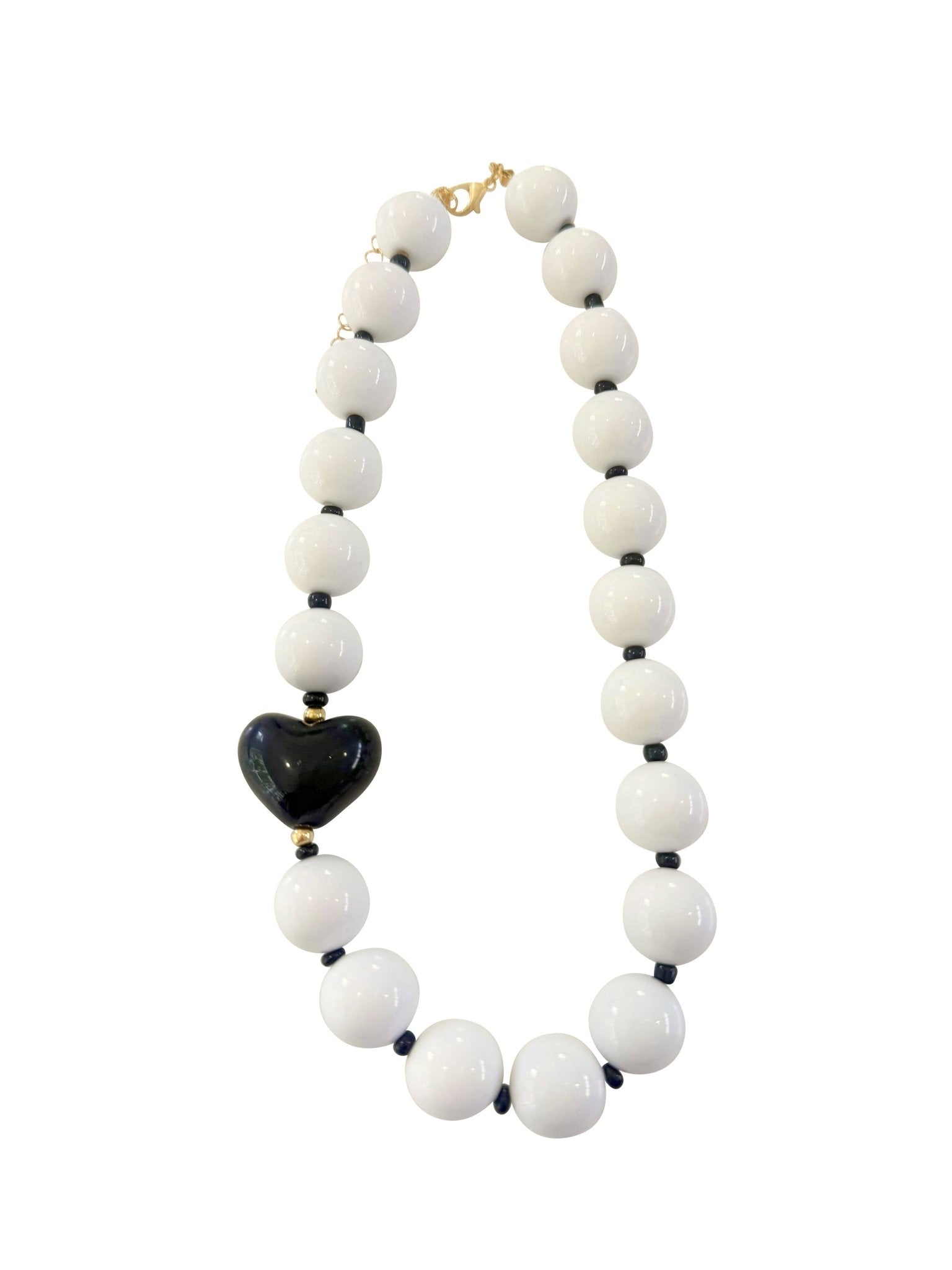 Judy Chunky Beaded Heart Necklace - White - Box Turtle