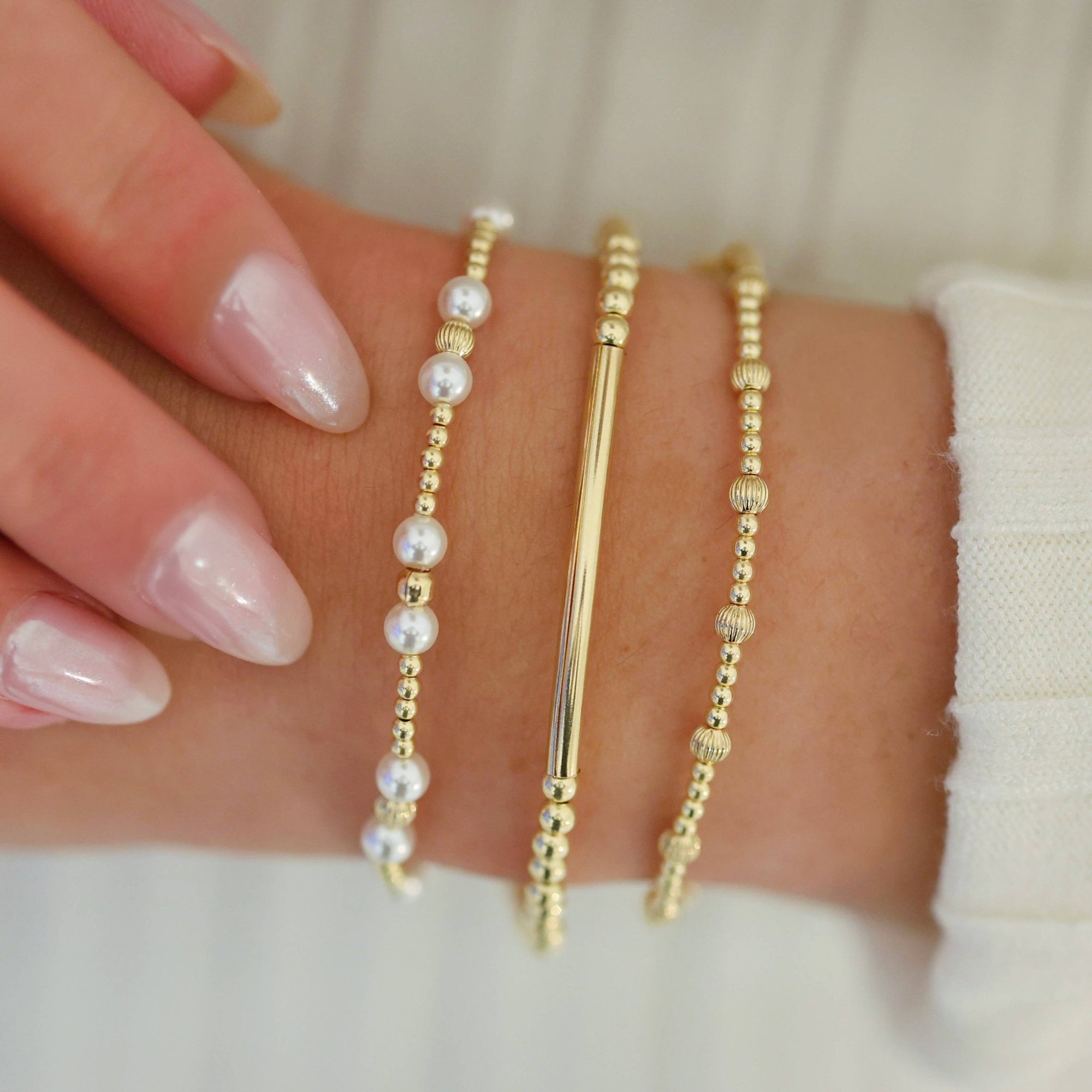 Kimberly Gold & Pearl Beaded Bracelet - Box Turtle