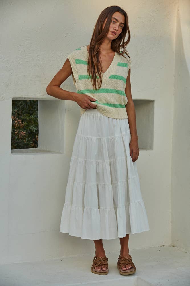 Knit Sweater Vest Top - Cream & Green - Box Turtle