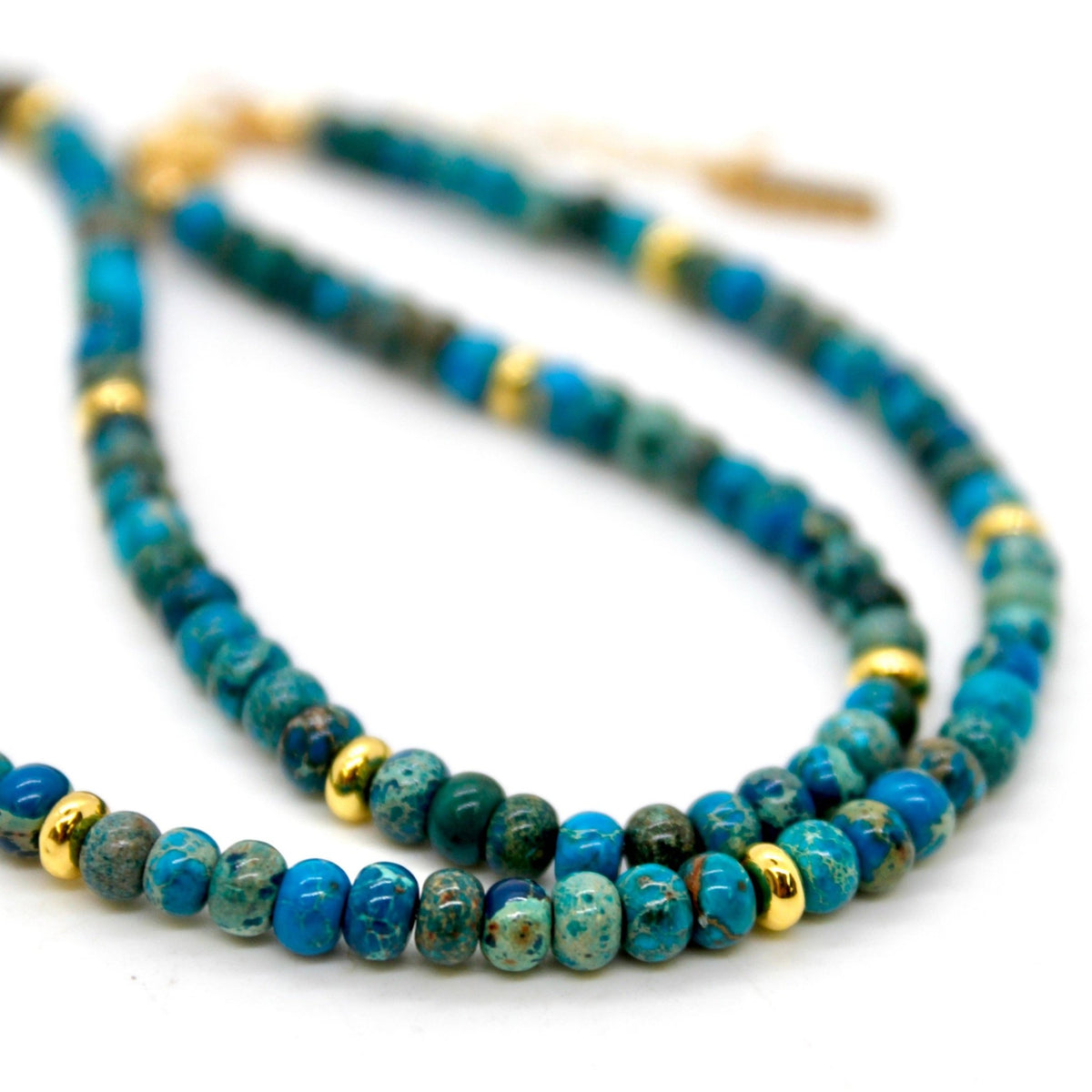 Lake Blue Jasper + Gold Necklace - Box Turtle