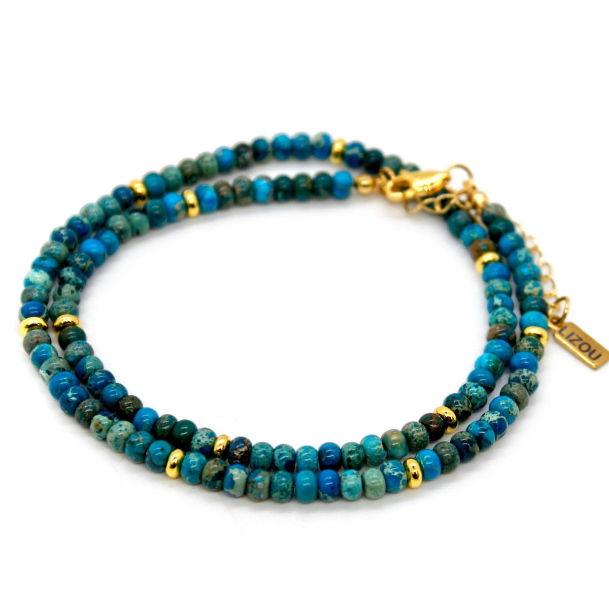 Lake Blue Jasper + Gold Necklace - Box Turtle