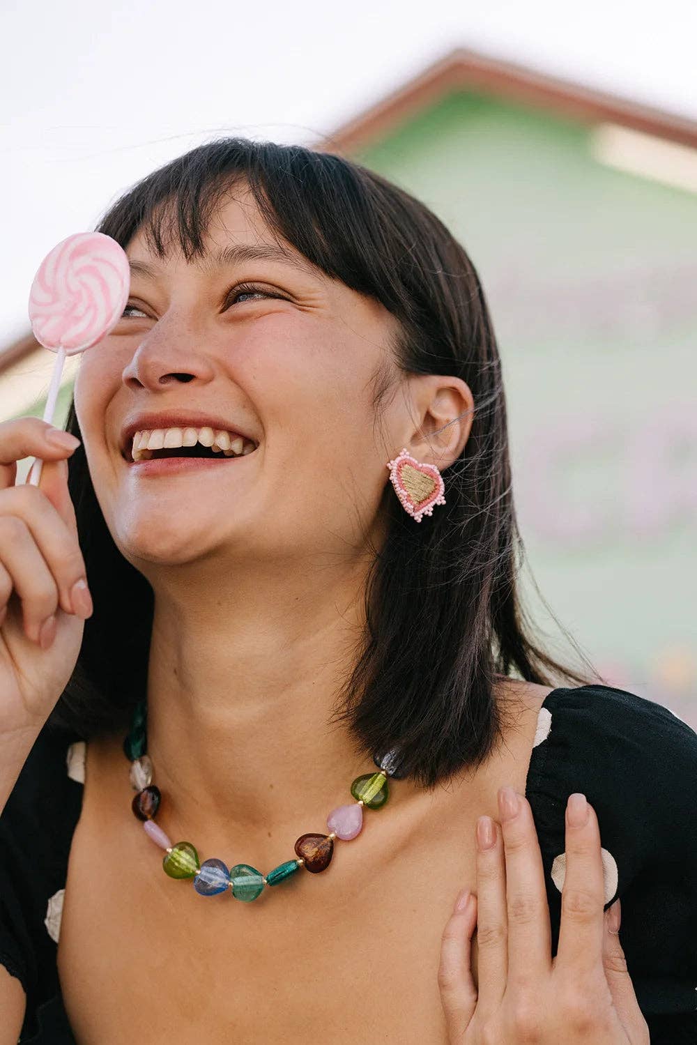 Lampwork Glass Beaded Heart Necklace - Box Turtle