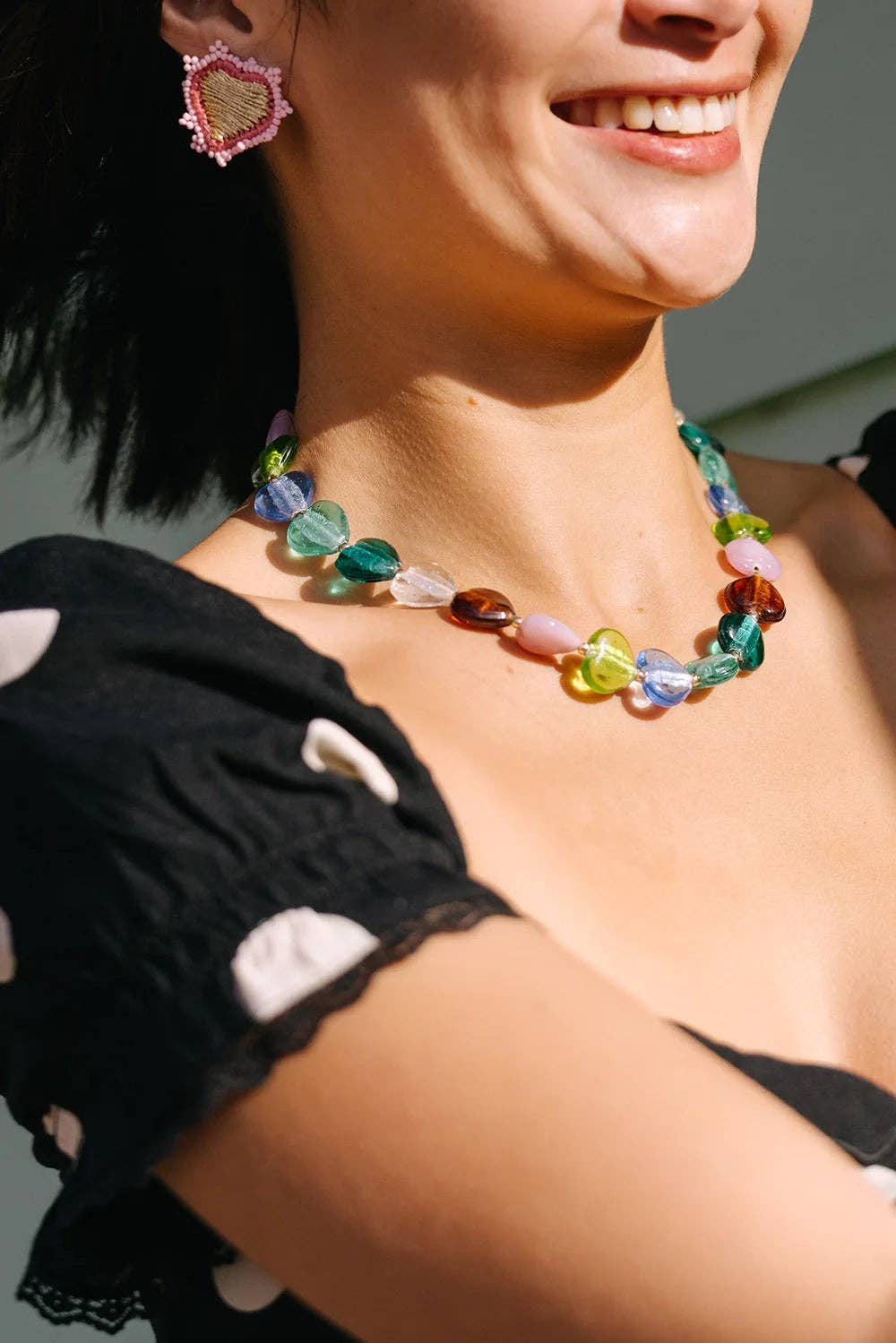 Lampwork Glass Beaded Heart Necklace - Box Turtle