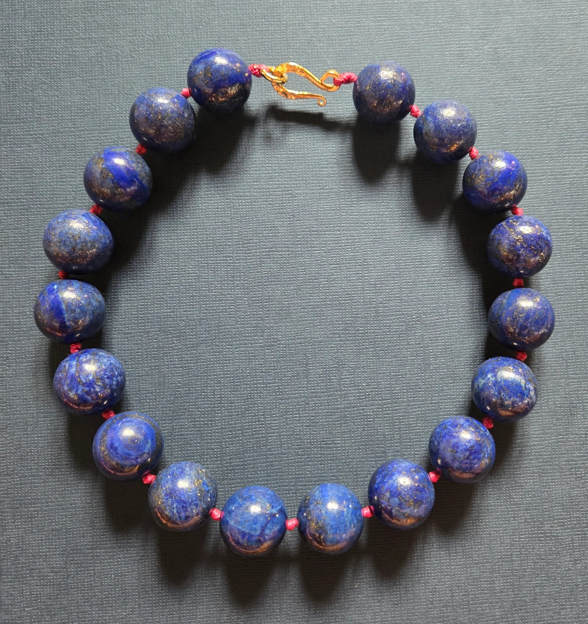 Lapis Lazuli & Pink Threaded Beaded Necklace - Box Turtle