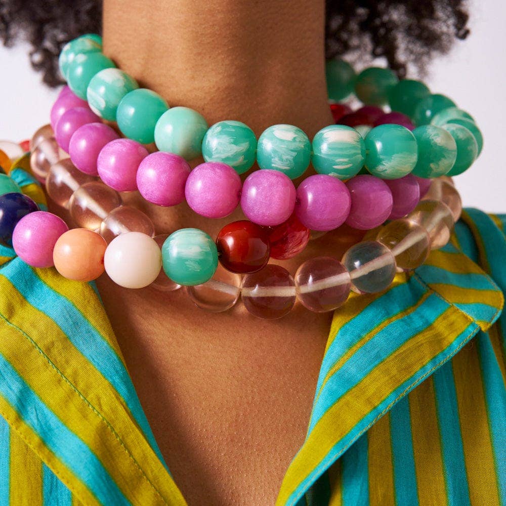 Large Aqua Resin Bead Necklace - Box Turtle