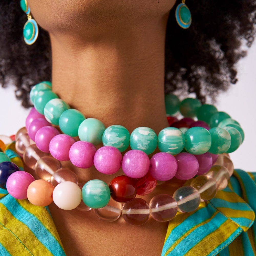 Large Clear Resin Bead Necklace - Box Turtle