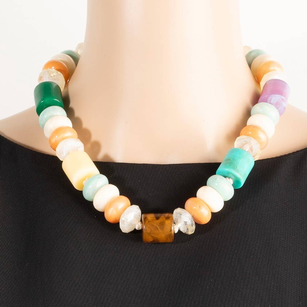 Large Marble Resin Beaded Necklace - Box Turtle