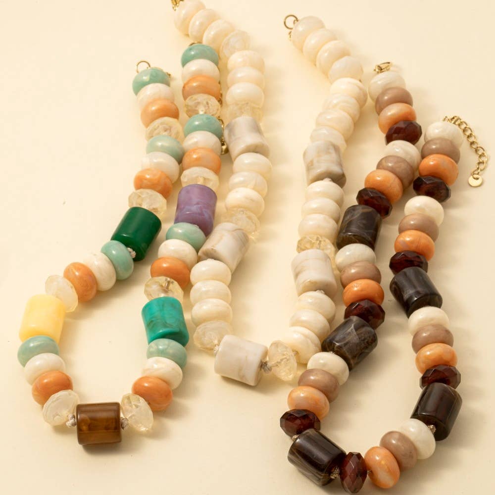 Large Marble Resin Beaded Necklace - Box Turtle