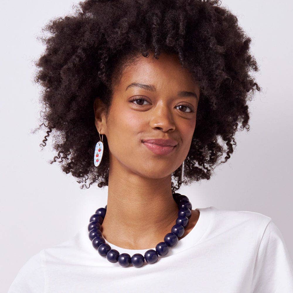 Large Navy Resin Bead Necklace - Box Turtle