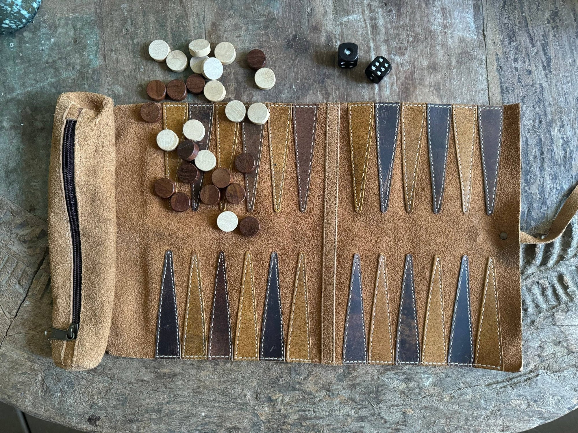 Leather & Suede Backgammon Game - Box Turtle