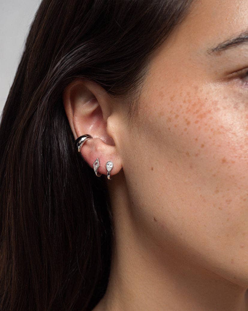 Leighton Teardrop Rhodium Huggies - Box Turtle
