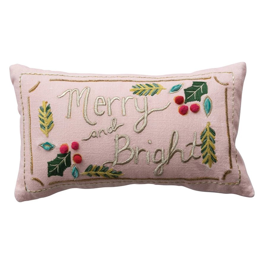 Light Pink Merry & Bright Beaded Lumbar Pillow - Box Turtle