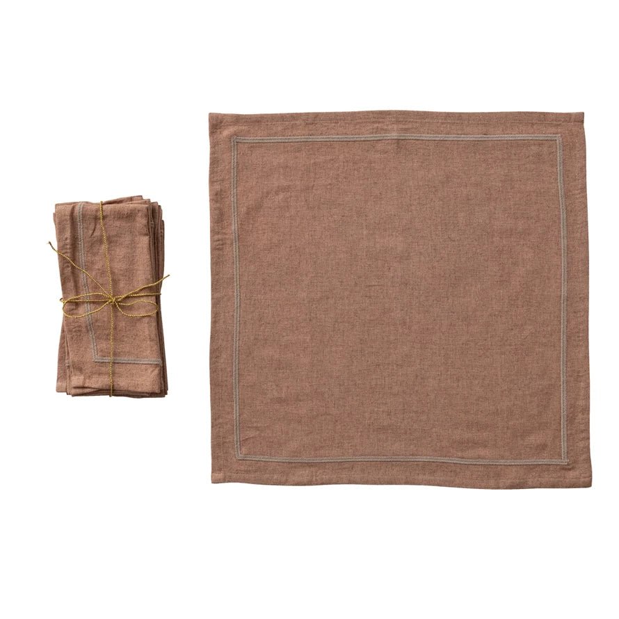 Linen Blend Napkins with Embroidered Border - Box Turtle