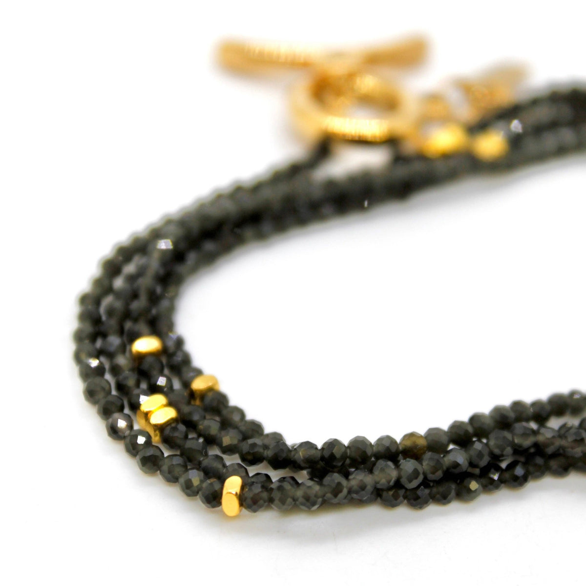 Long Black Obsidian Stone and Gold Luxury Necklace - Box Turtle