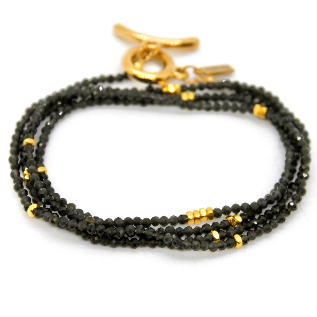 Long Black Obsidian Stone and Gold Luxury Necklace - Box Turtle