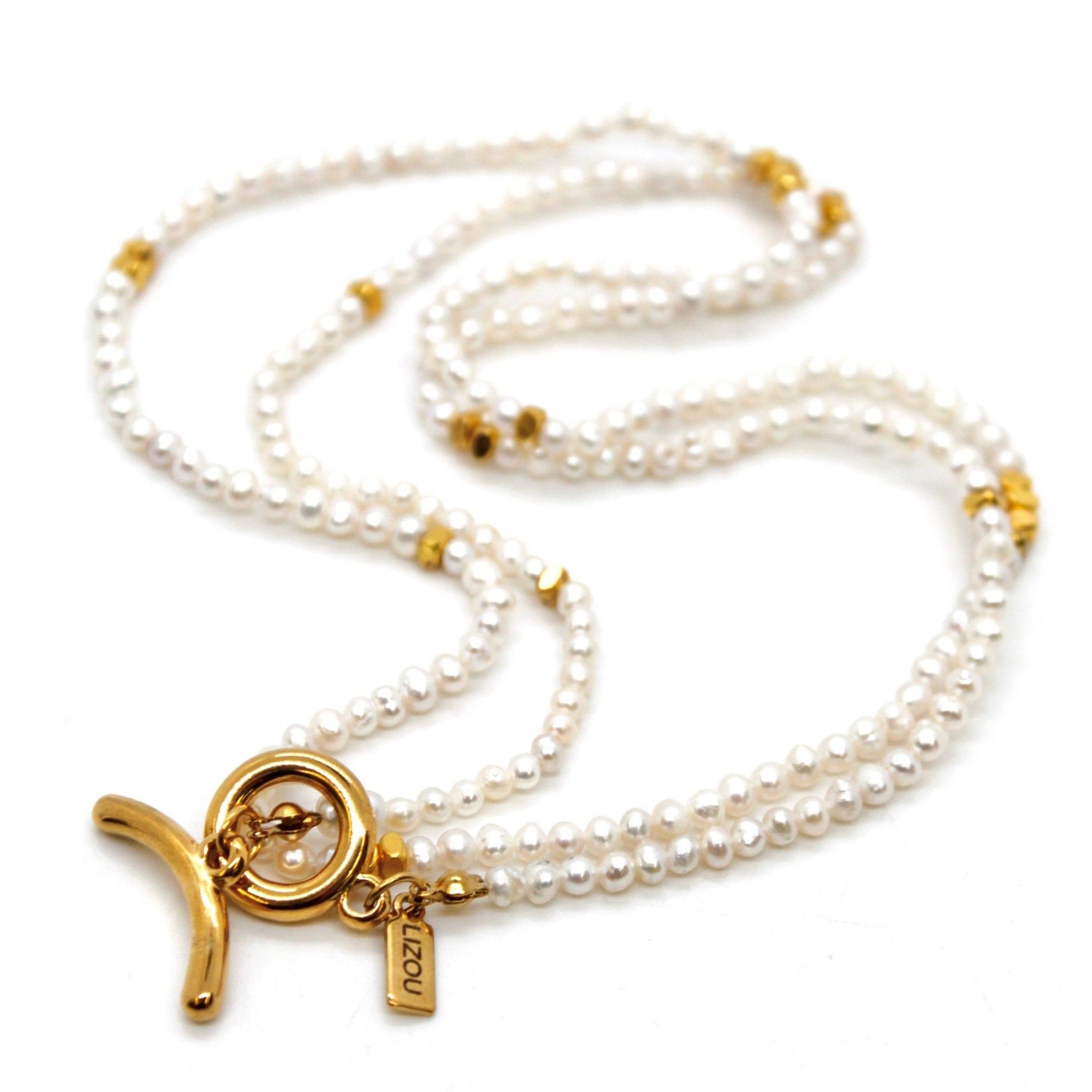 Long Freshwater Pearl and Gold Luxury Necklace - Box Turtle