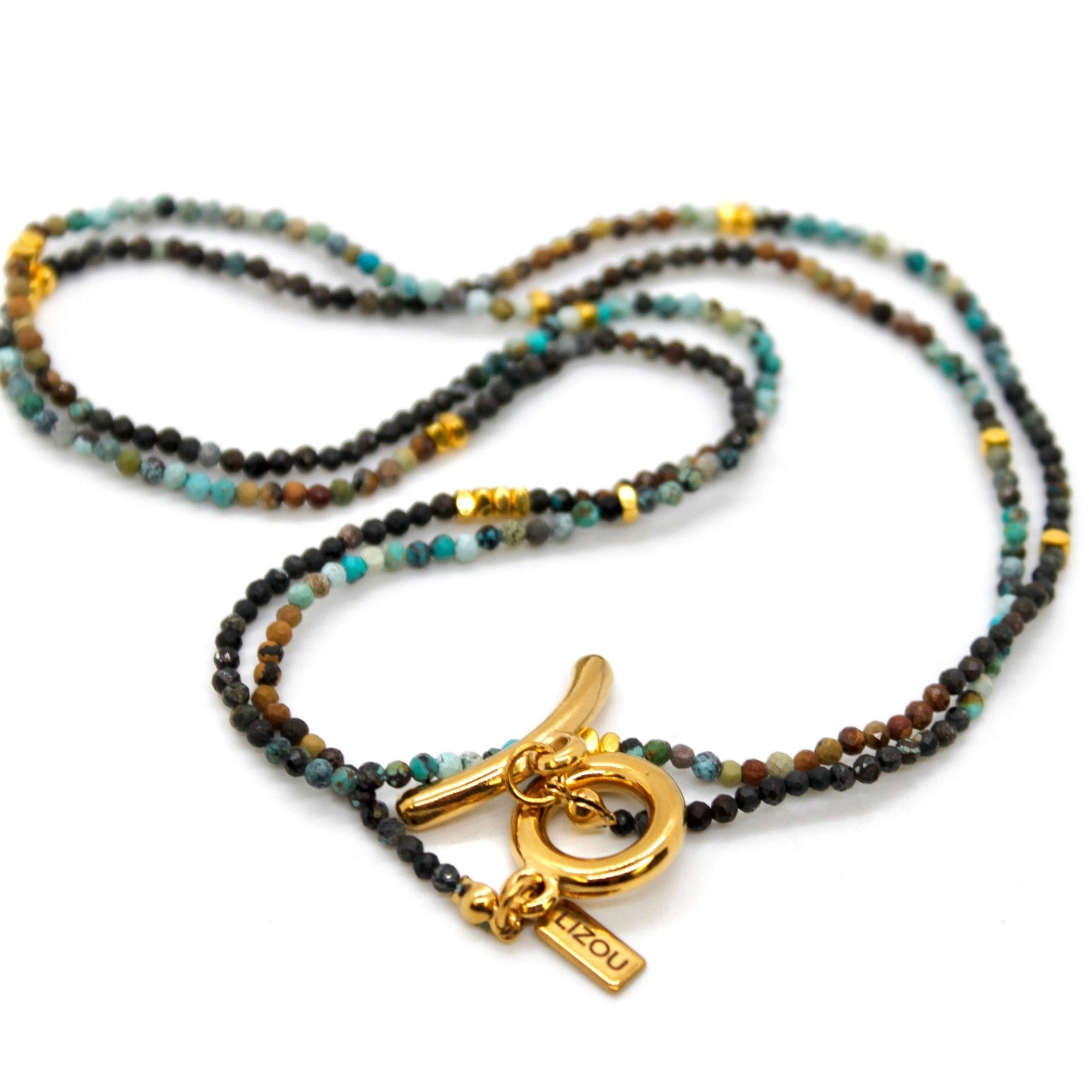 Long Gradient Turquoise Stone and Gold Luxury Necklace - Box Turtle