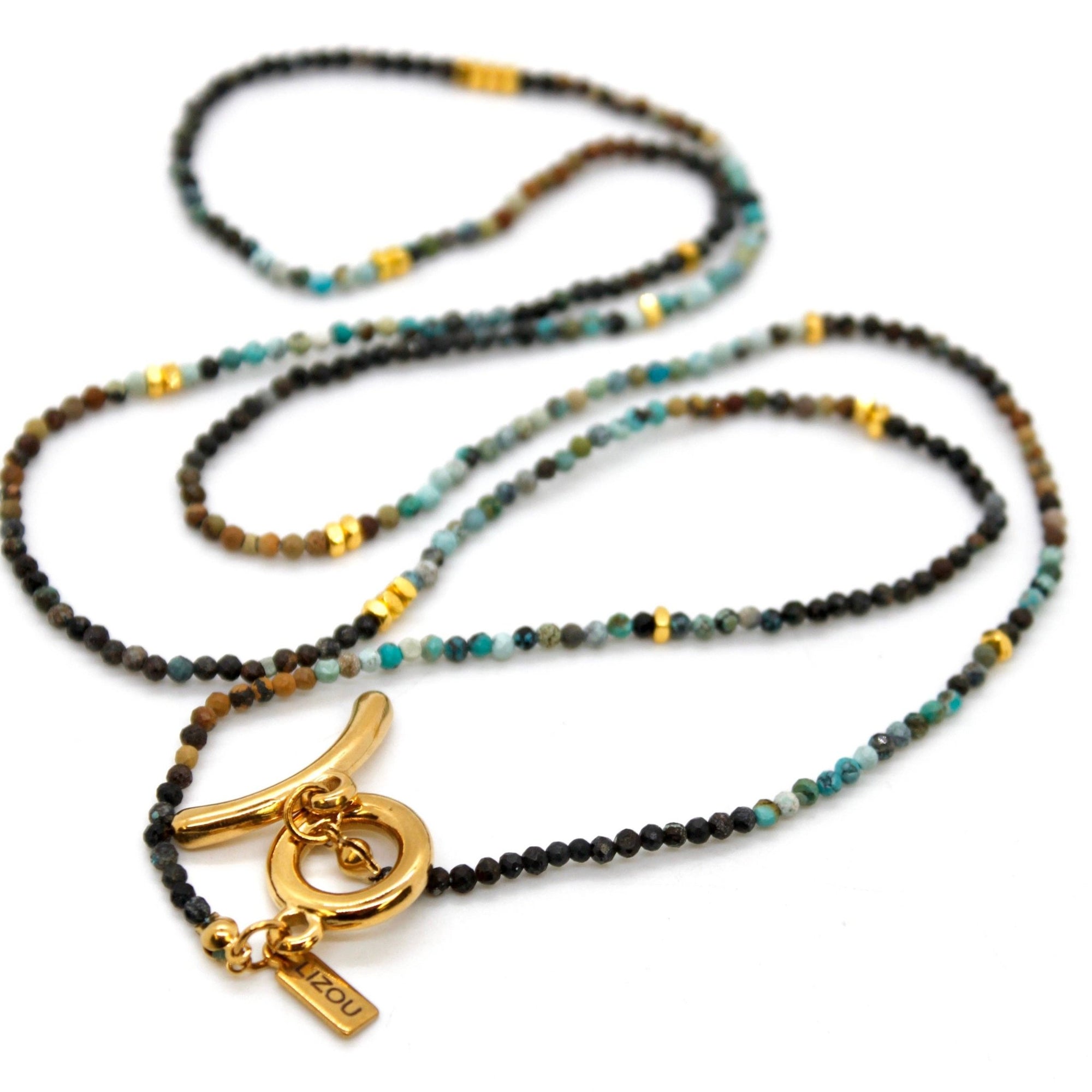 Long Gradient Turquoise Stone and Gold Luxury Necklace - Box Turtle