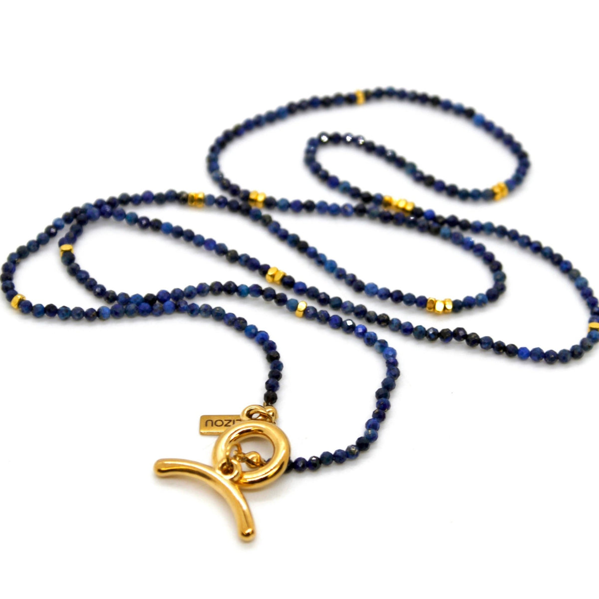 Long Lapis Lazuli Stone and Gold Luxury Necklace - Box Turtle
