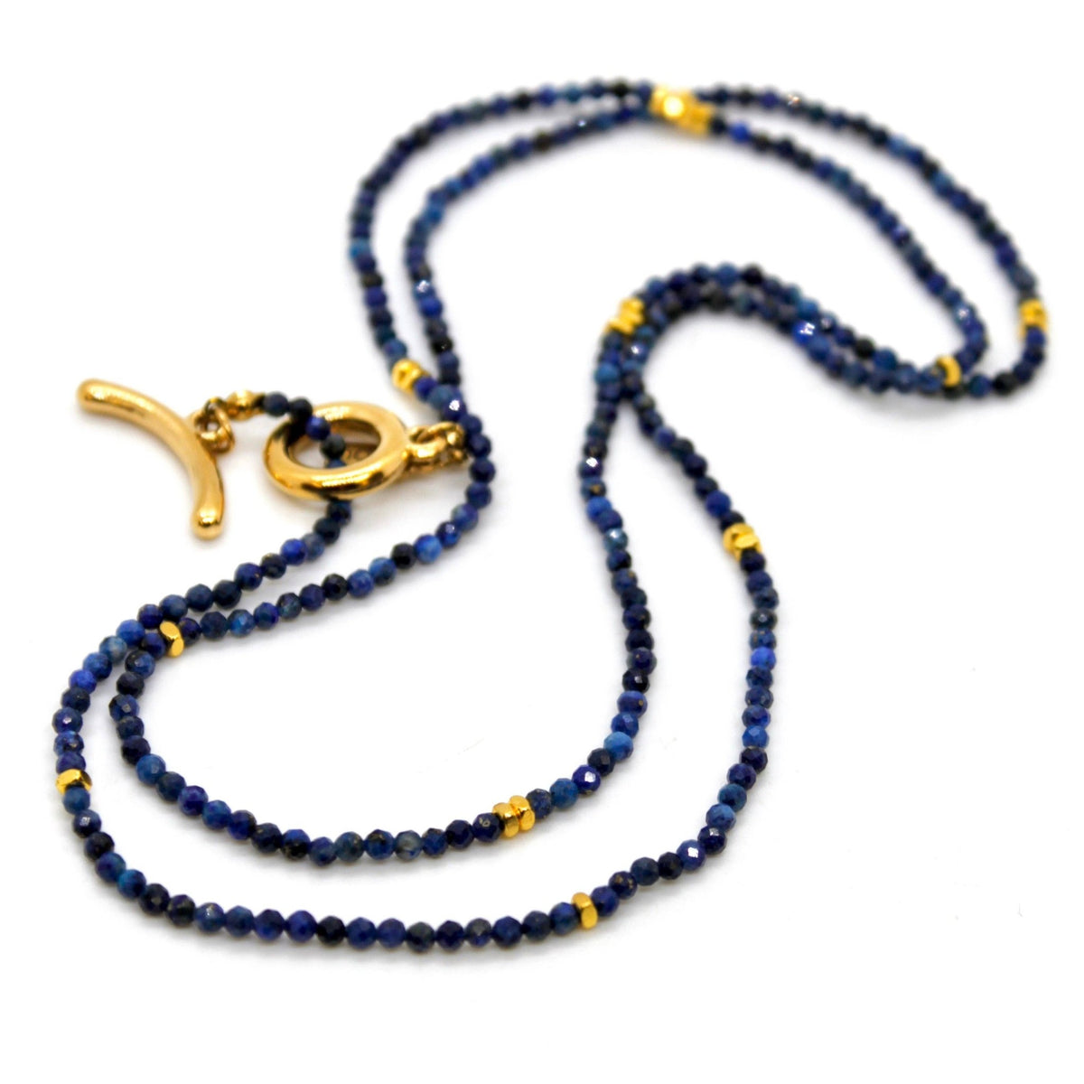 Long Lapis Lazuli Stone and Gold Luxury Necklace - Box Turtle