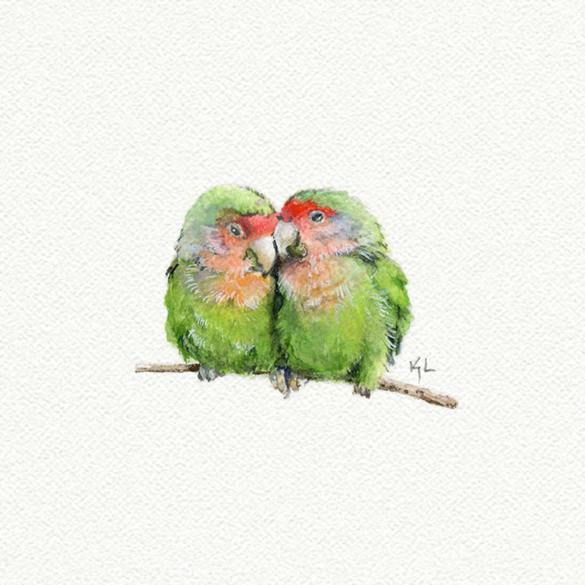 Love Birds Miniature Watercolor Print - Box Turtle