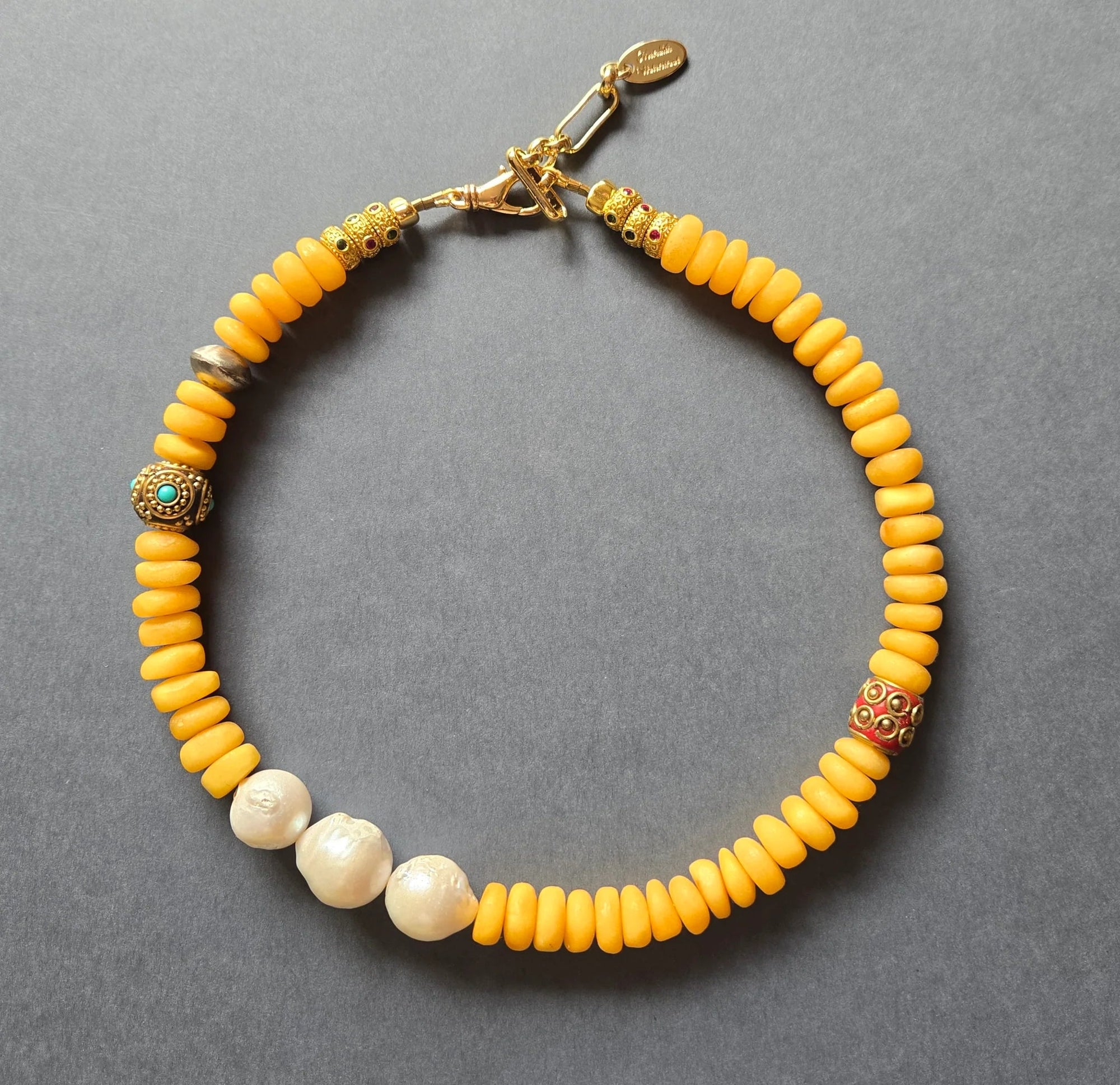 Mali Taureg Bead & Pearl Necklace - Box Turtle