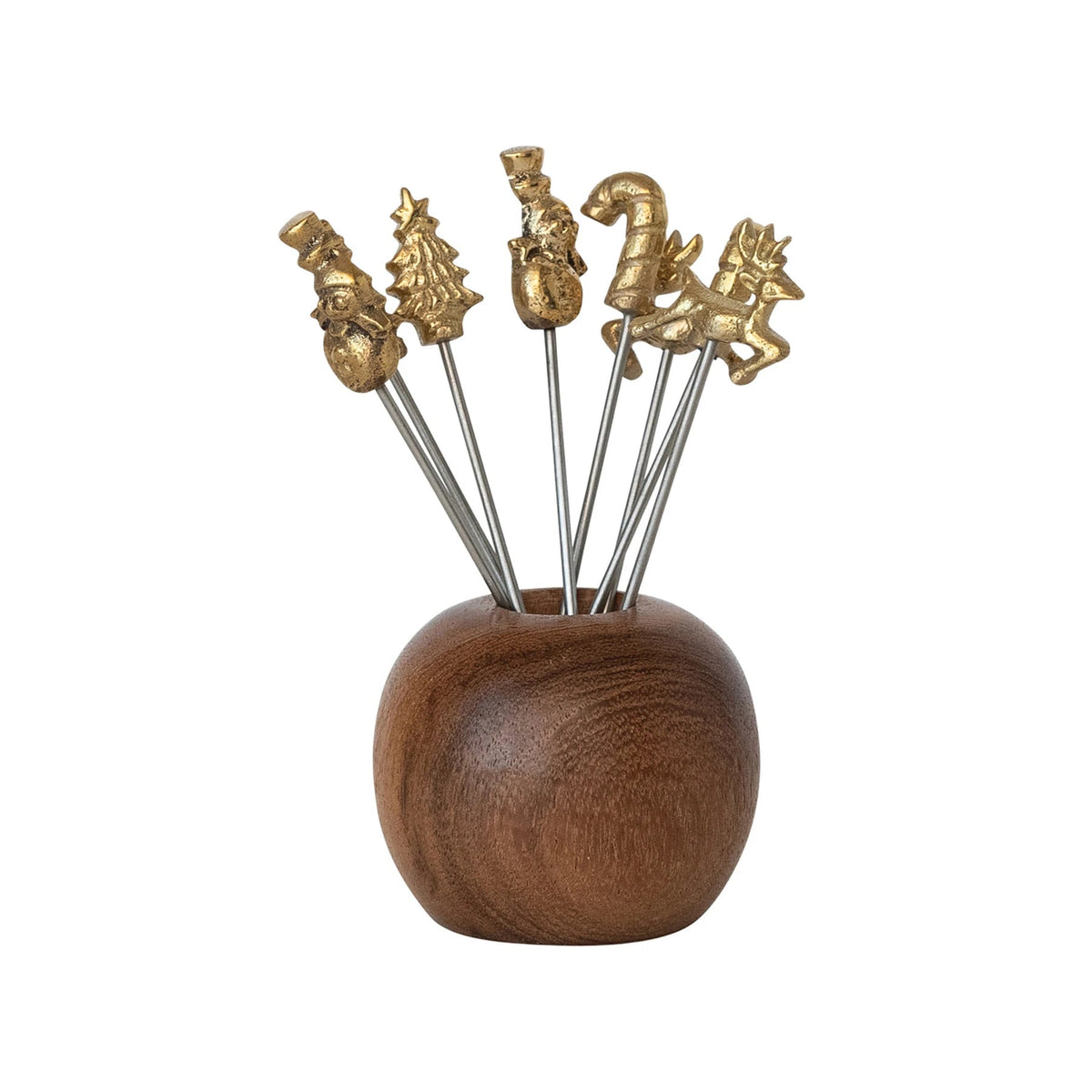 Mango Wood Holder with Appetizer Picks - Box Turtle