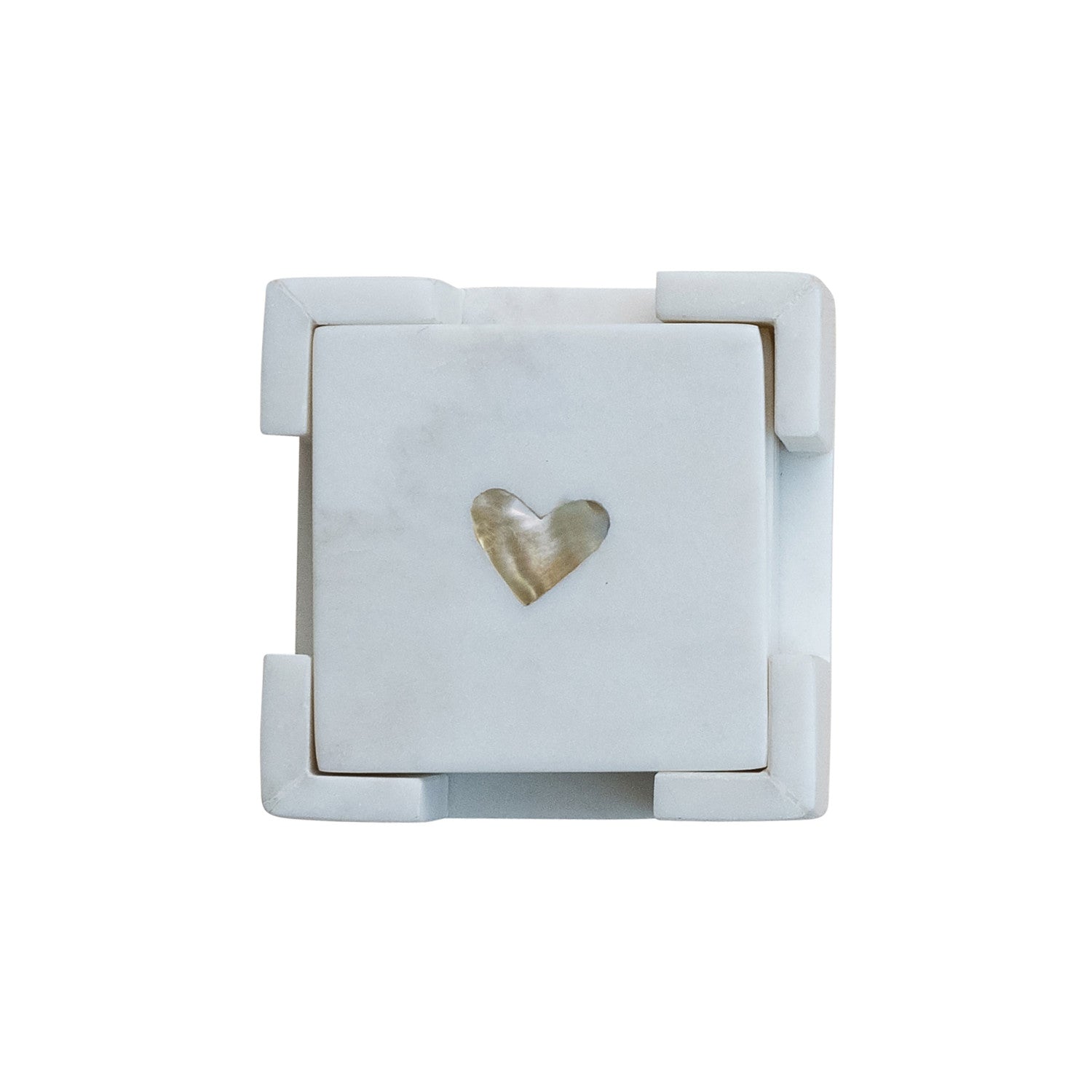 Marble Coasters with Mother of Pearl Inlay & Holder - Box Turtle