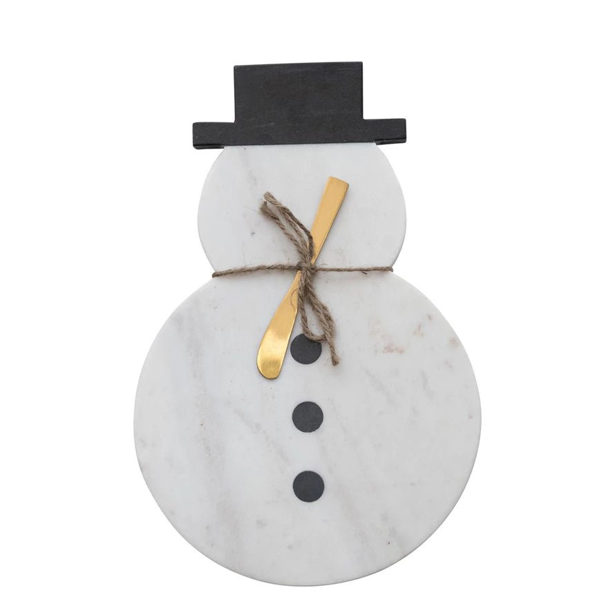 Marble Snowman Shaped Board with Canape Knife - Box Turtle