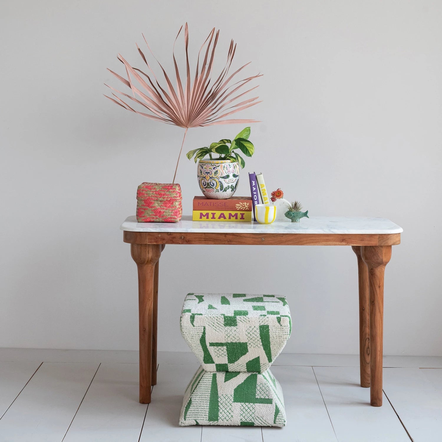 Marble Top Acacia Wood Console Table - Box Turtle