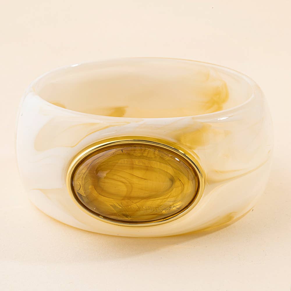 Marbled Wide Bangle Bracelet With Oval Cabochon - Box Turtle