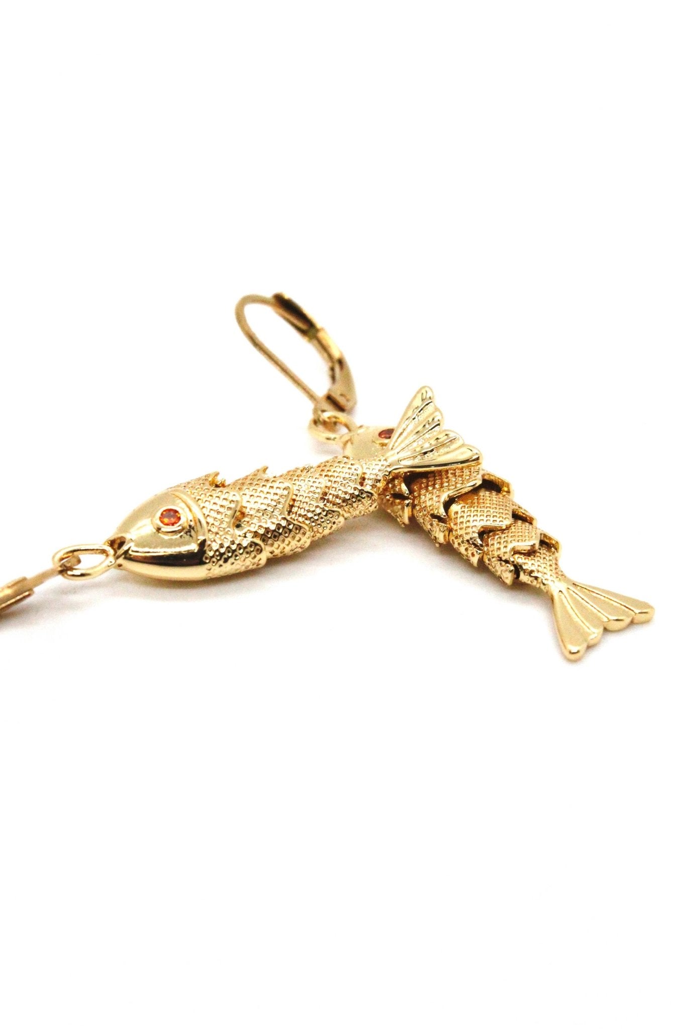 Medium Articulated Gold Fish Earrings - Box Turtle