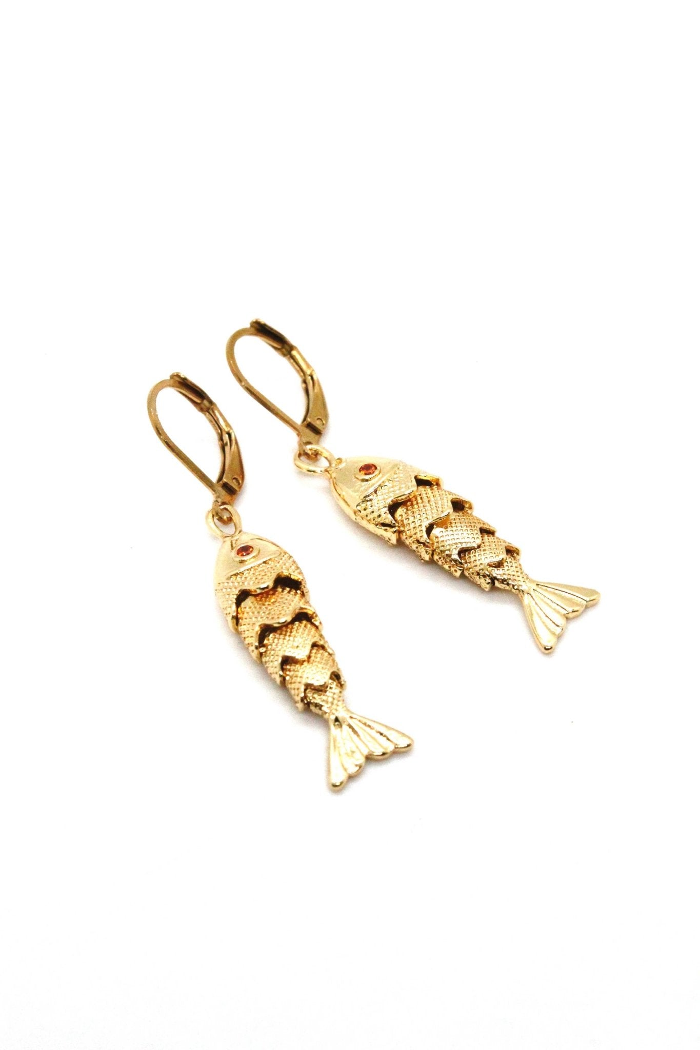 Medium Articulated Gold Fish Earrings - Box Turtle